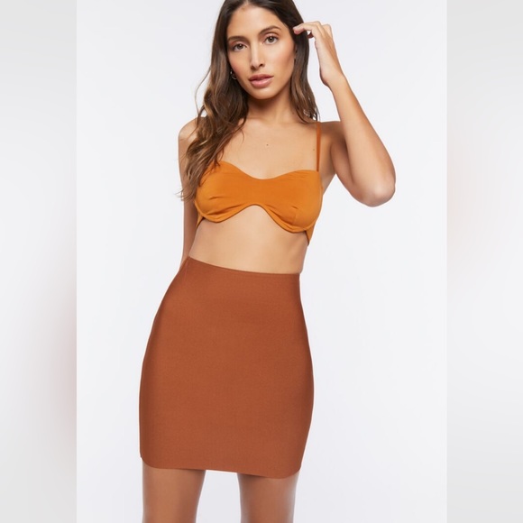 Forever 21 Brown Bodycon Bandage Mini Skirt Size L - Picture 2 of 8